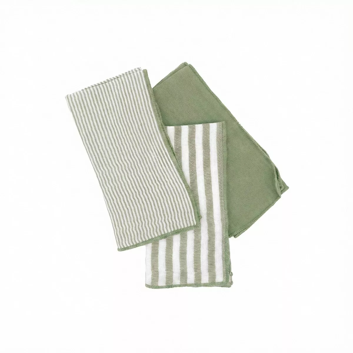 Set di 3 asciugamani in garza di cotone (40 x 40 cm) Gaïa a righe Verde eucalipto