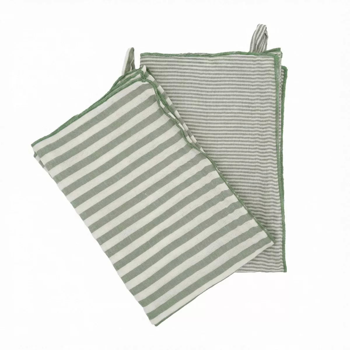 EM - Lot de 2 essuie-mains 50 x 70 cm Gaze de coton tissŽe teinte GAìA RAYURES Eucalyptus