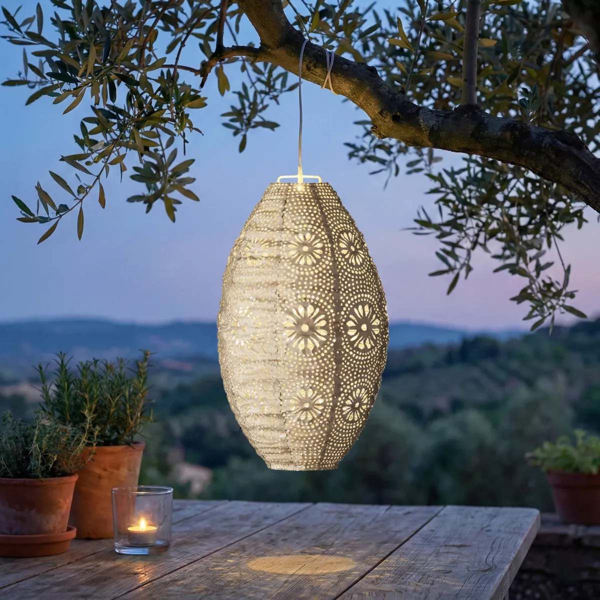Sospensione da giardino solare (H38 cm) Lanterna traforata Marrone chiaro