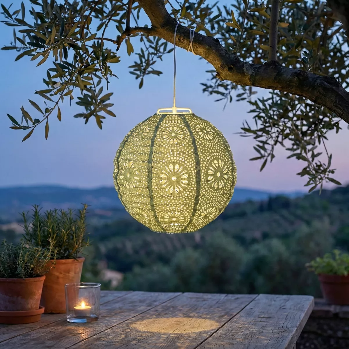 1 Solar lanterne dia25-H23cm-1L vert/blanc chaud