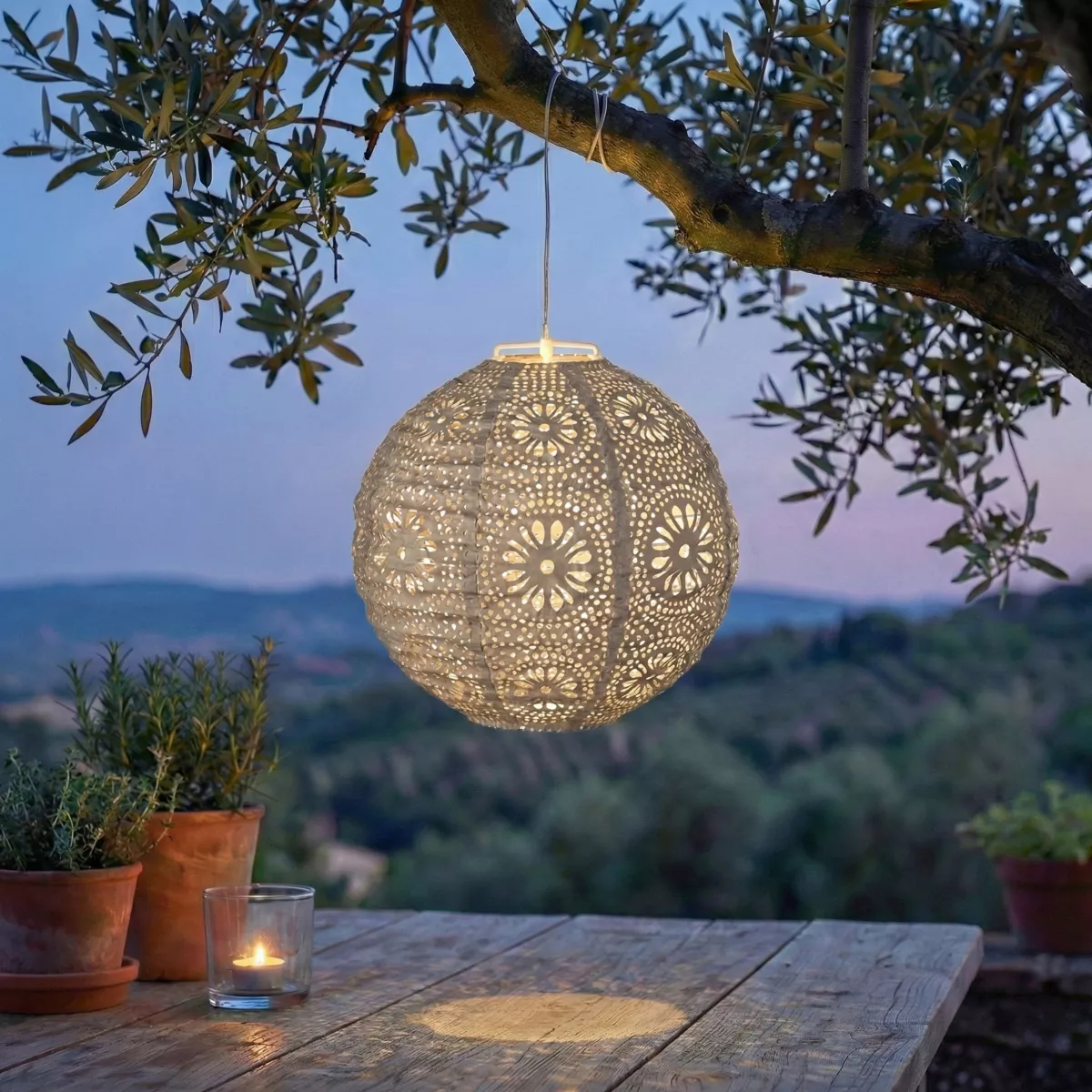 1 Solar lanterne dia25-H23cm-1L marron/blanc chaud