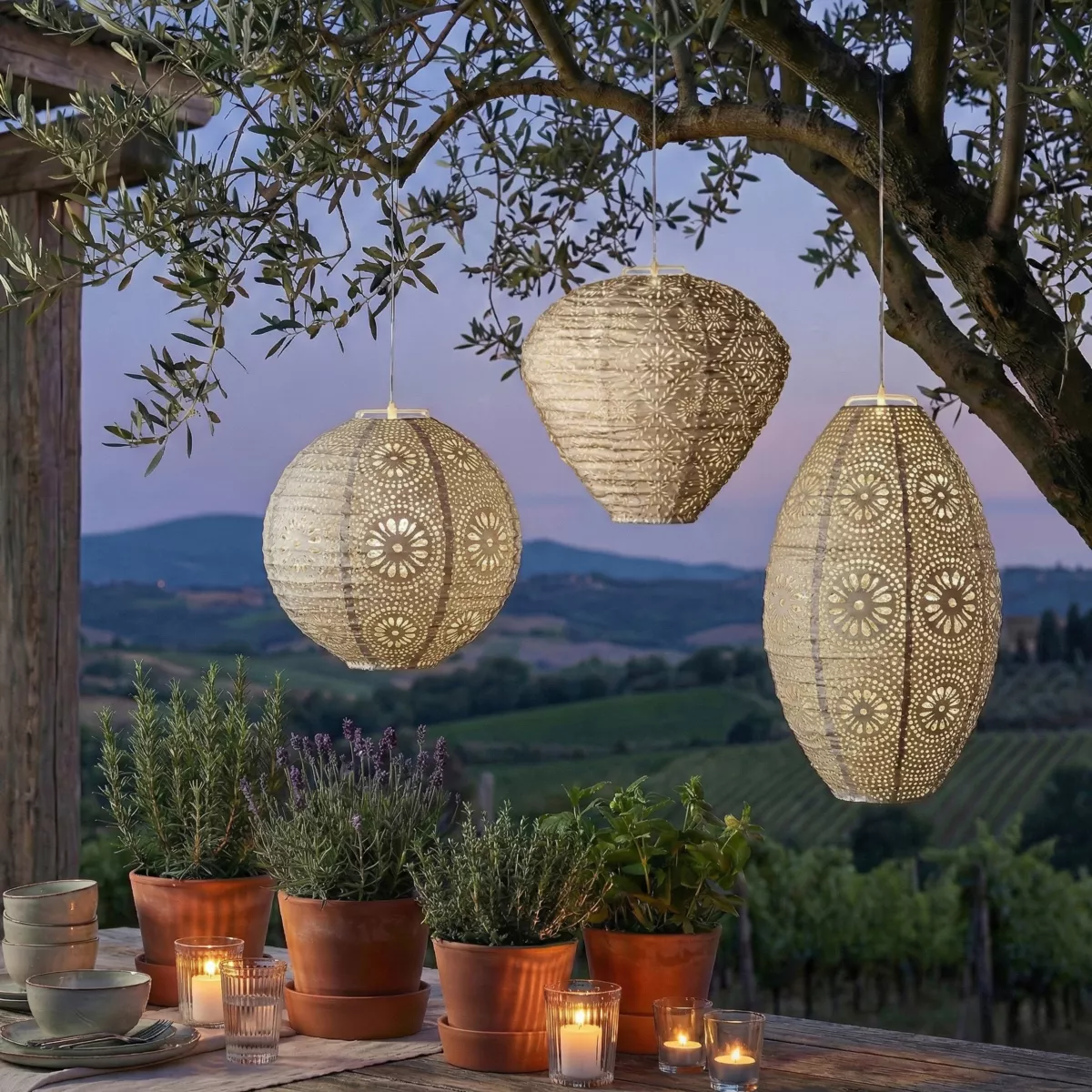 1 Solar lanterne dia25-H23cm-1L marron/blanc chaud