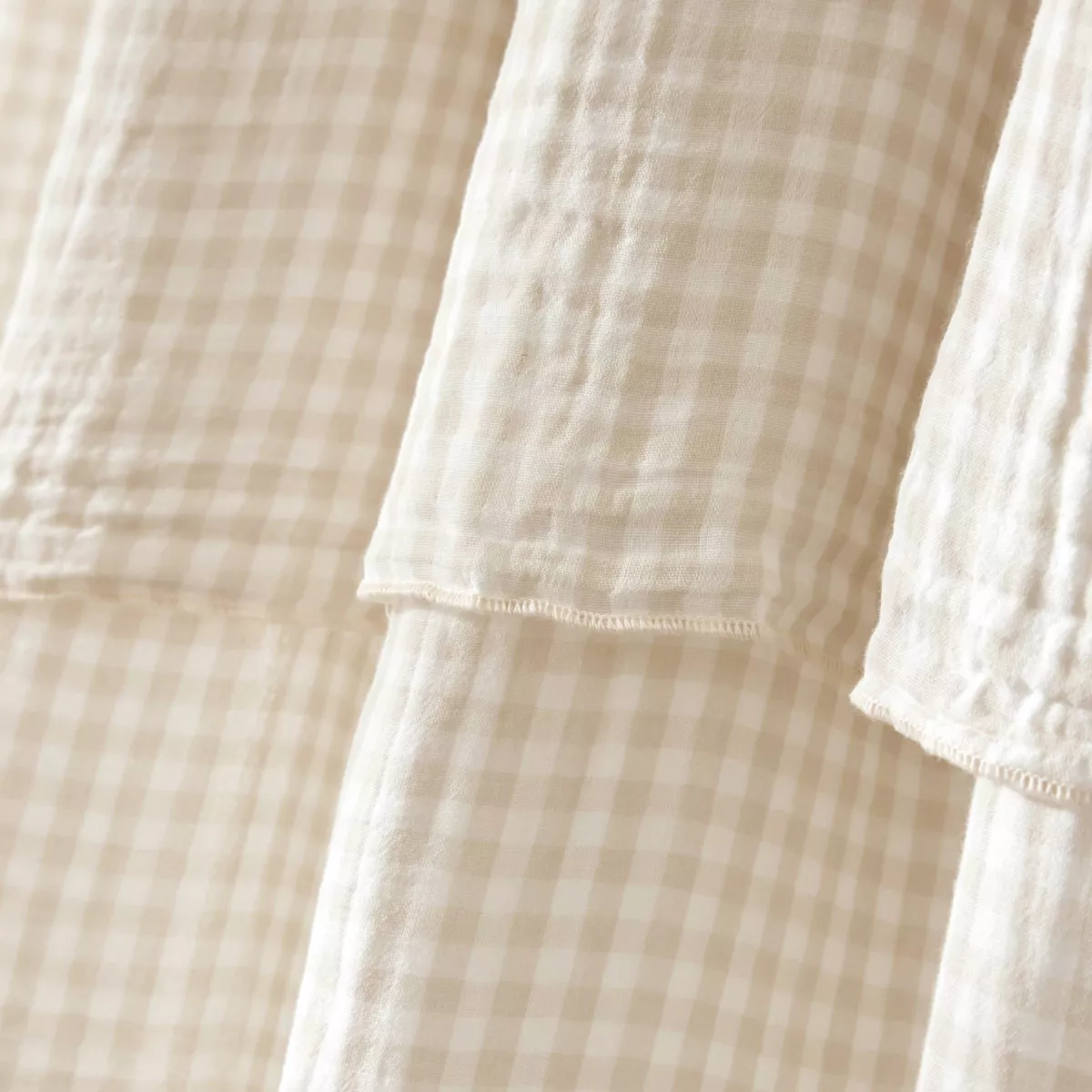 Cortina de gasa de algodón ajustable (140 x máximo 300 cm) Gaïa vichy Beige