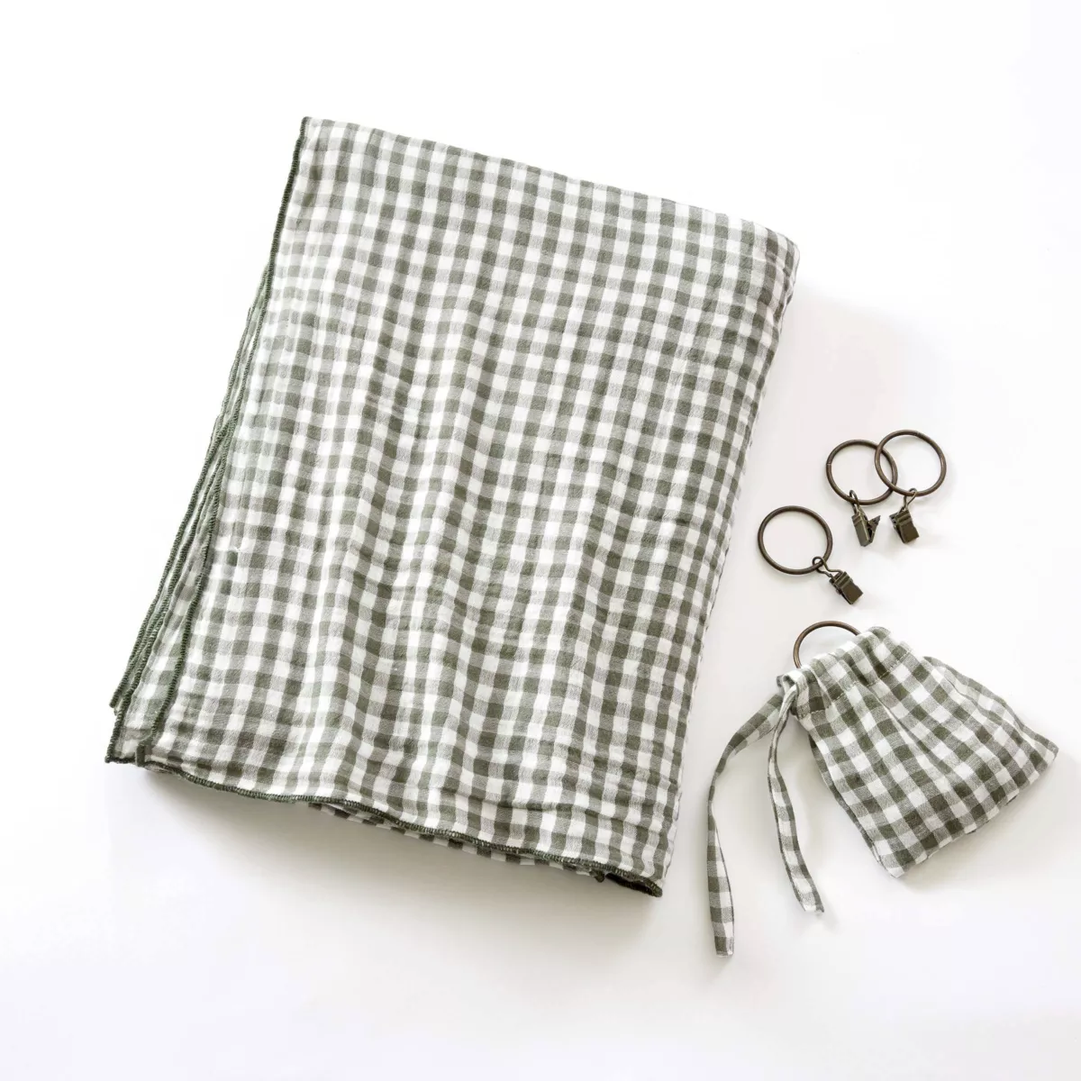 Tenda in doppio voile di cotone regolabile (140 x max 180 cm) Gaïa vichy Verde rosmarino