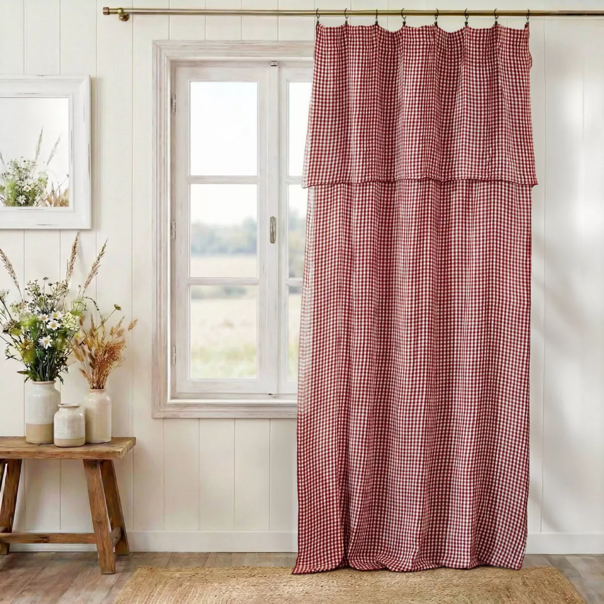 Tenda in doppio voile di cotone regolabile (140 x max 180 cm) Gaïa vichy Terracotta