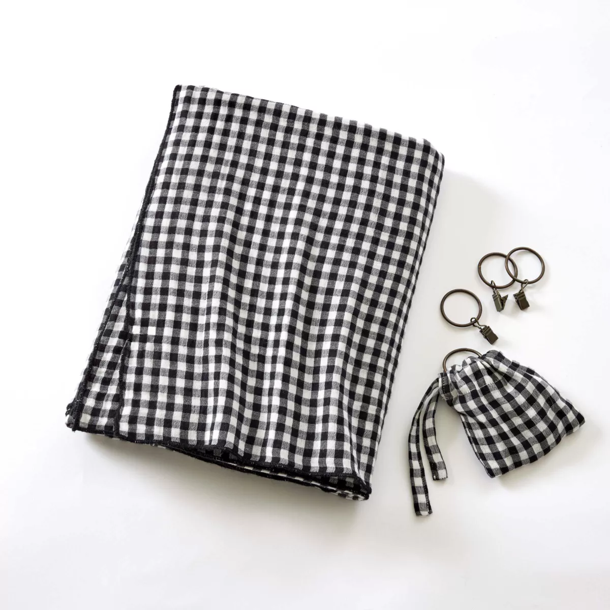 Cortina de gasa de algodón ajustable (140 x máximo 180 cm) Gaïa vichy Negro