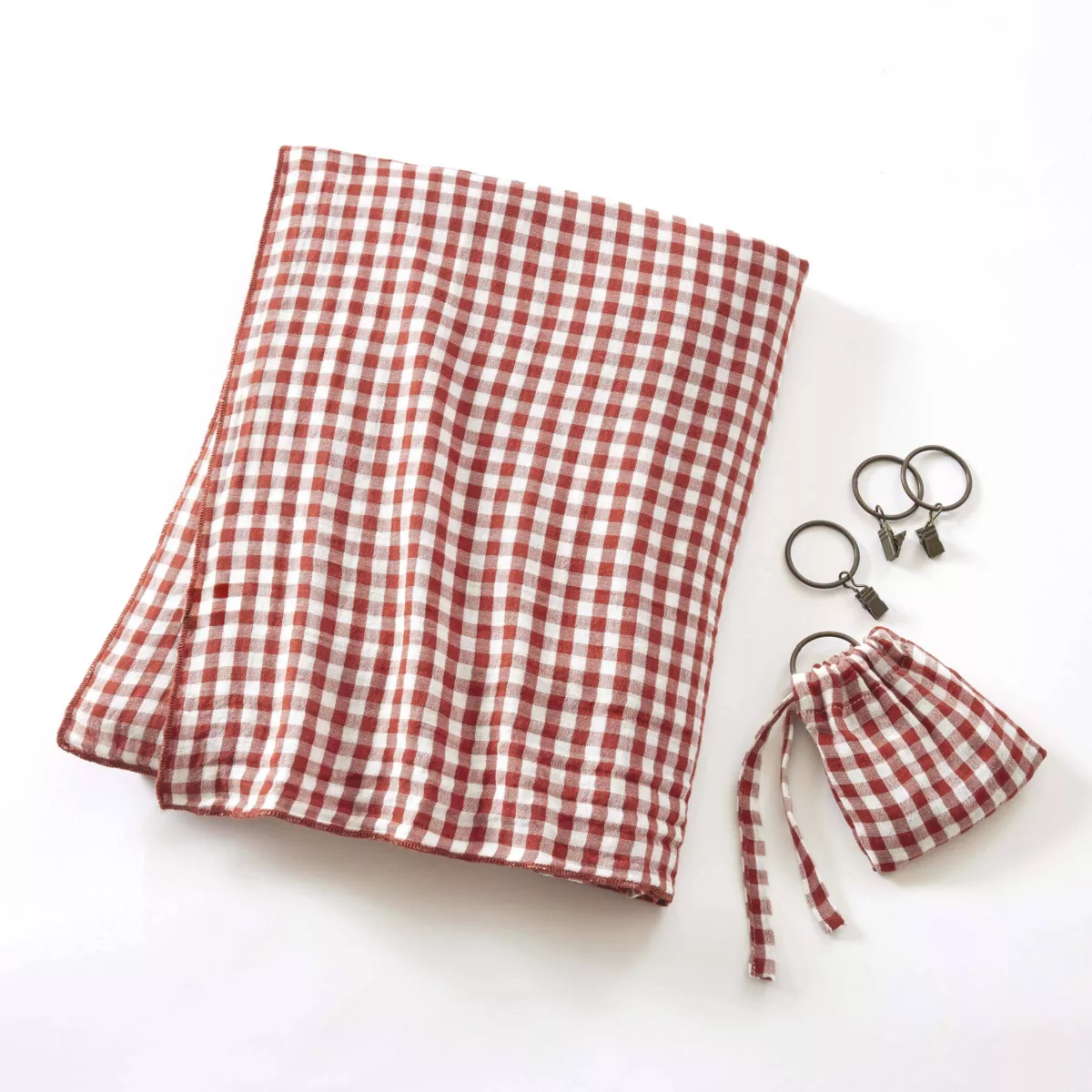 Cortina de gasa de algodón ajustable (140 x máximo 300 cm) Gaïa vichy Terracota