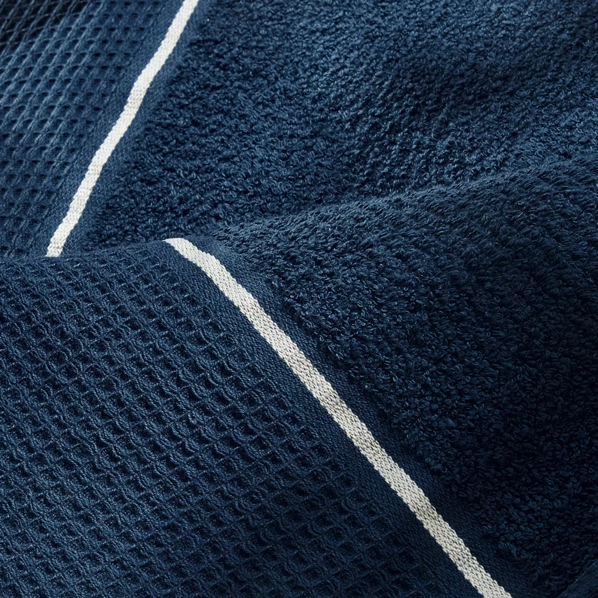 Set Handtücher 50x90 cm + 70x130 cm + 1 Waschlappen Japandi Marineblau und Silber