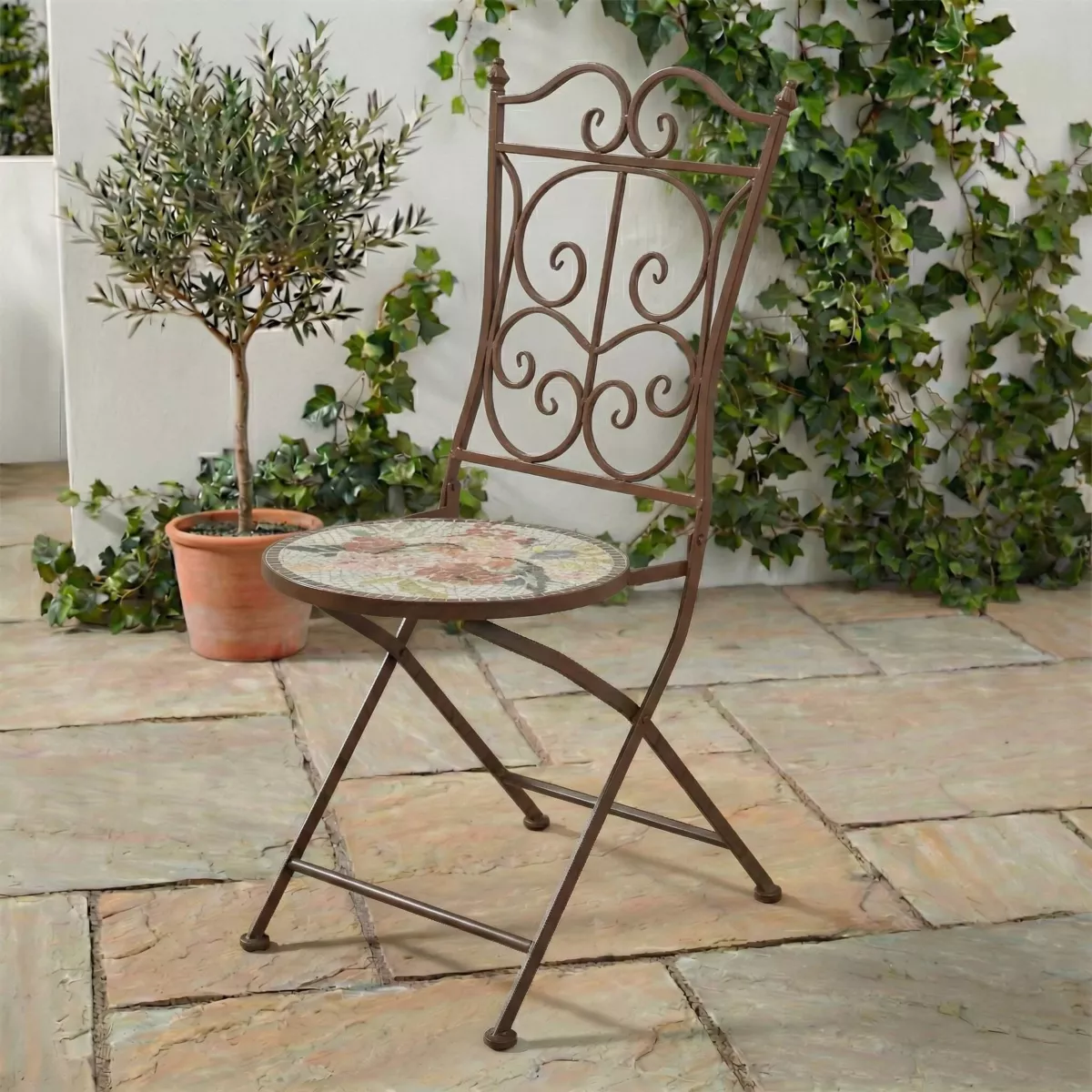 Chaise bistrot pliable en mosaïque Aberdeen Marron