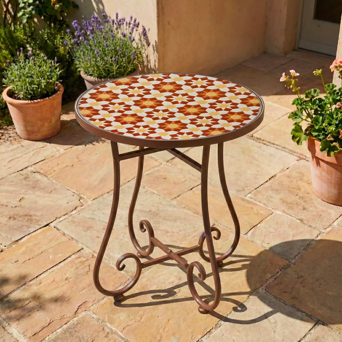 Tavolino d'appoggio rotondo in mosaico (H46 x D39 cm) Madrid Marrone