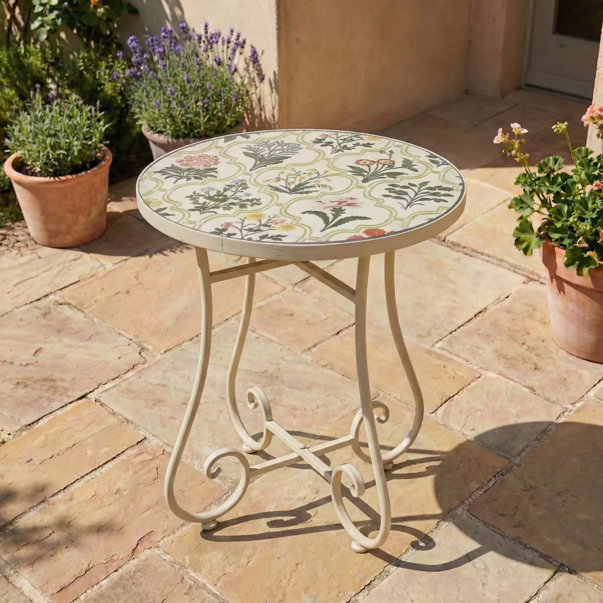 Tavolino rotondo in mosaico (H46 x D39 cm) Coimbra Crema
