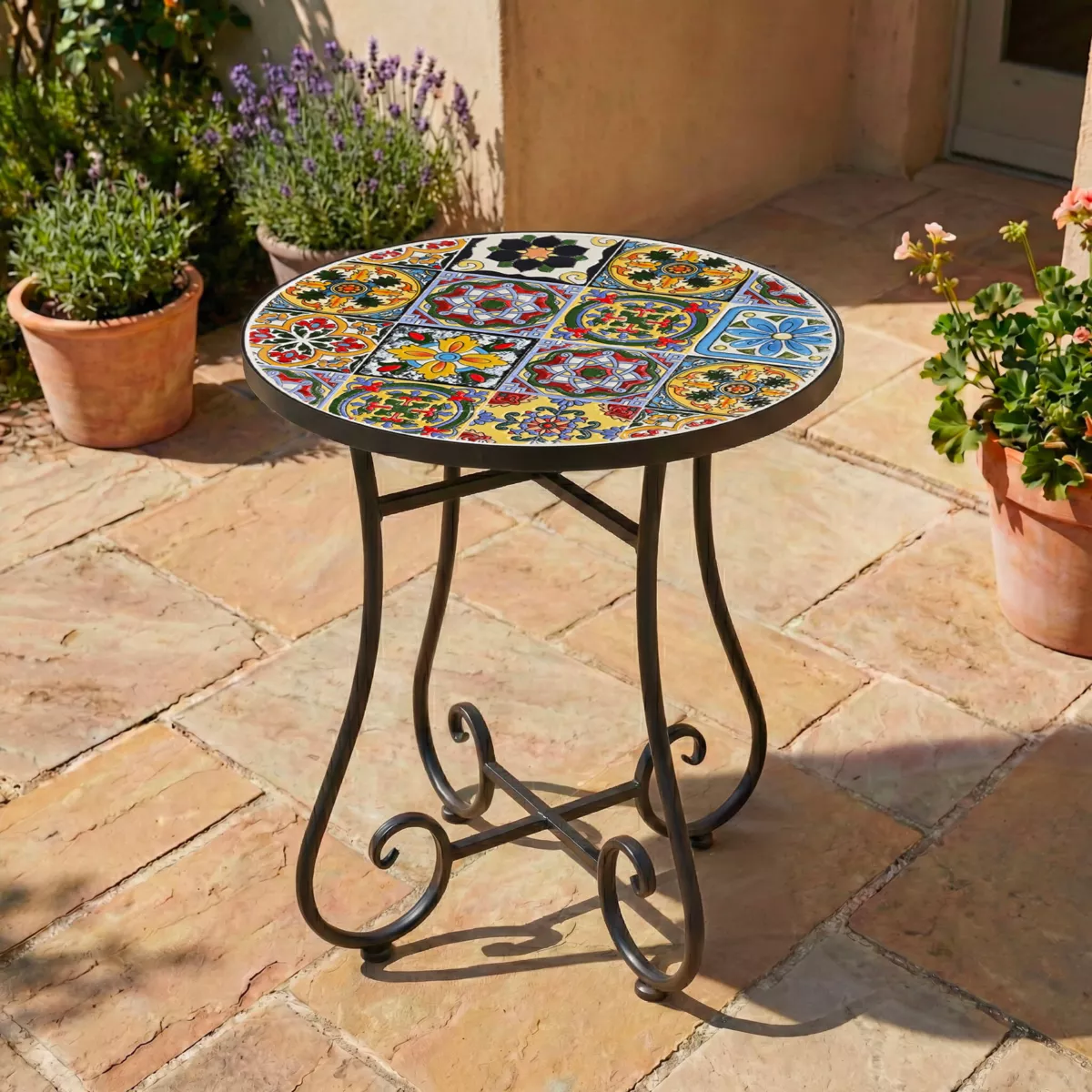 Tavolino rotondo in mosaico (H46 x D39 cm) Braga Multicolore