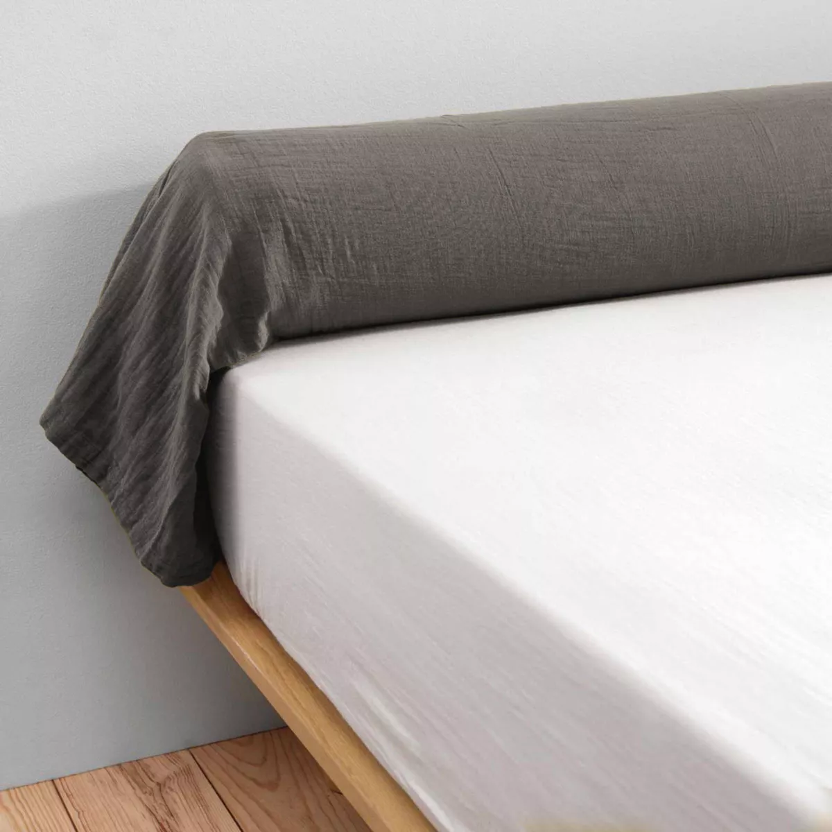 Taie de traversin gaze de coton (L185 cm) Gaïa Gris granit 3