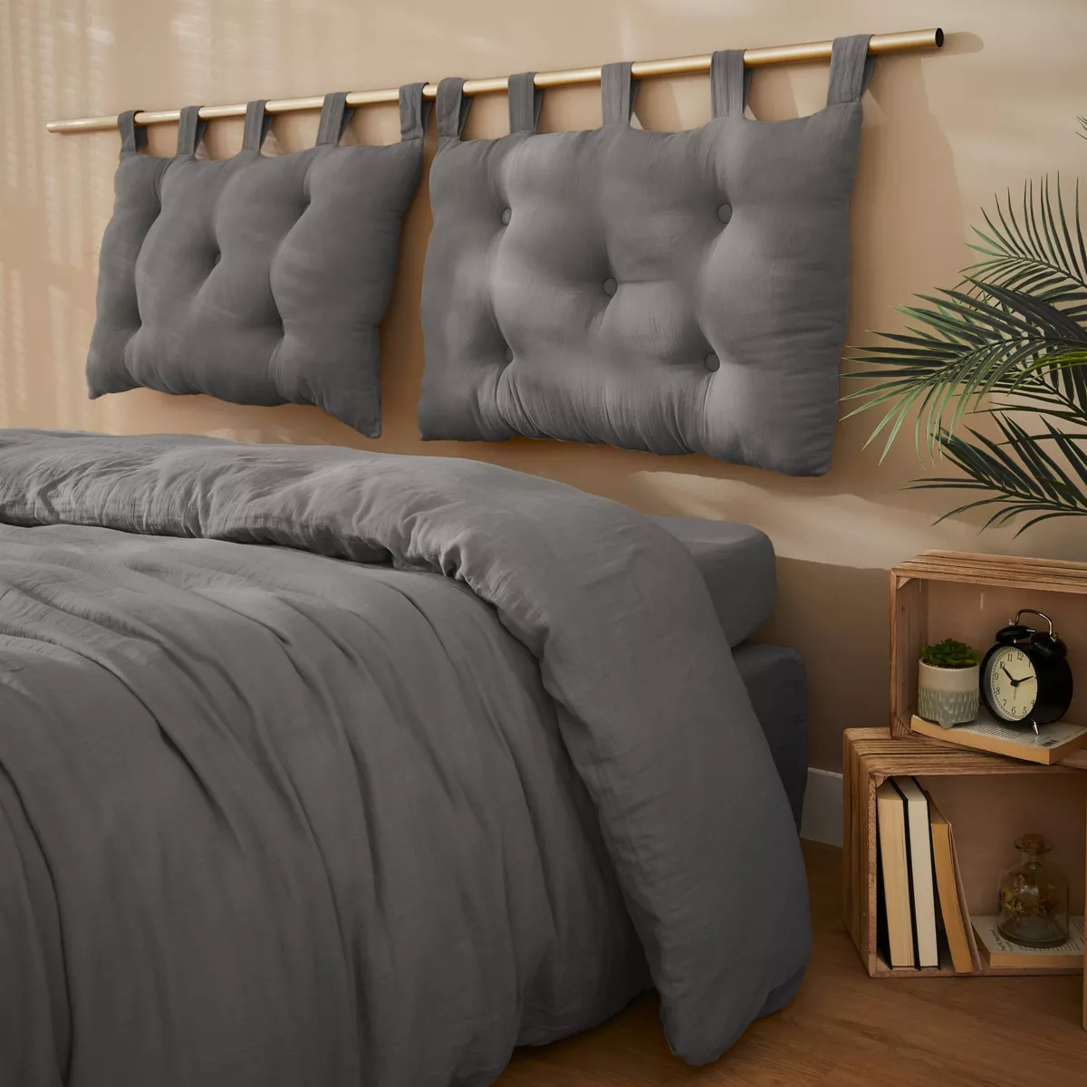 Tête de lit gaze de coton (80 cm) Gaïa Gris granit