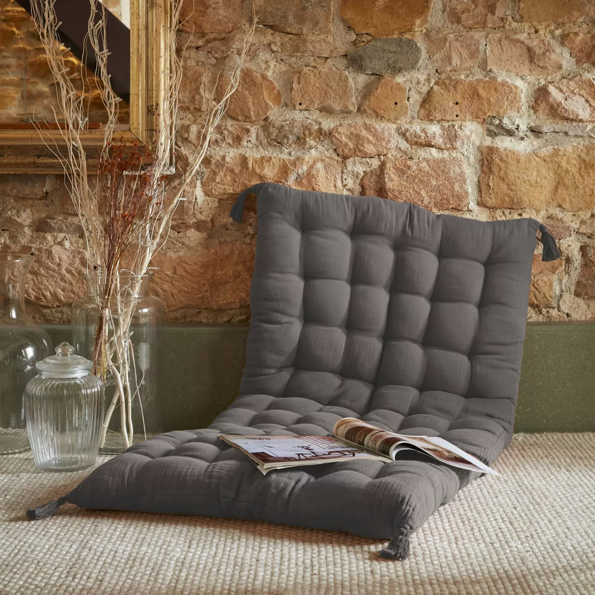 Matelas de sol gaze de coton (60 x 120 cm) Gaïa Gris granit