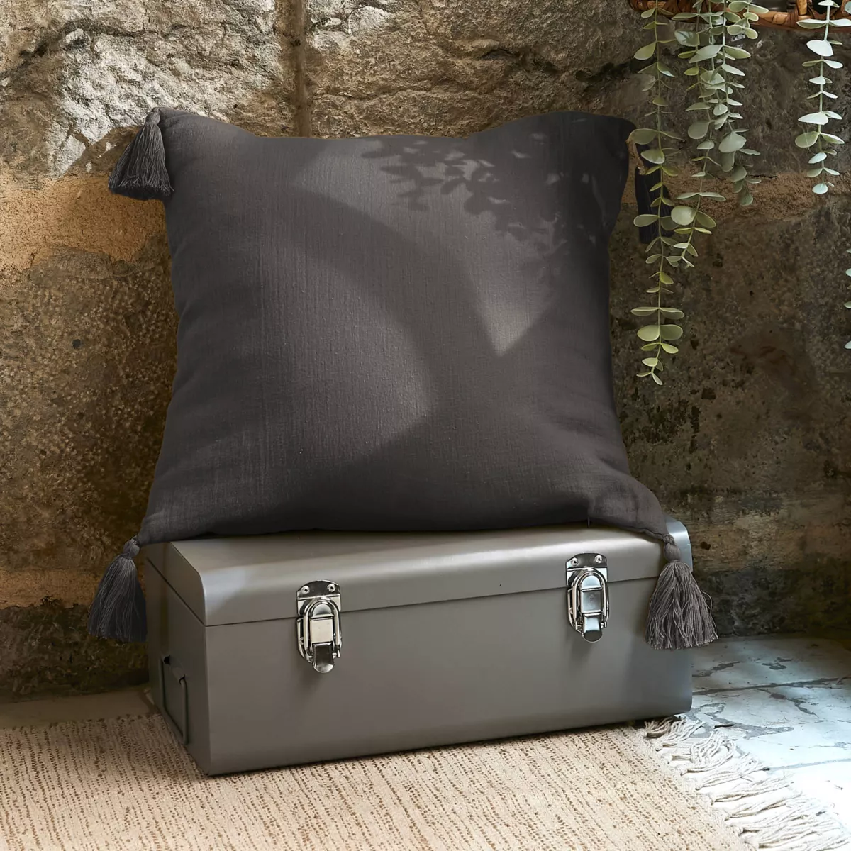 Cuscino quadrato garza di cotone (40 cm) Gaïa Grigio granito 1