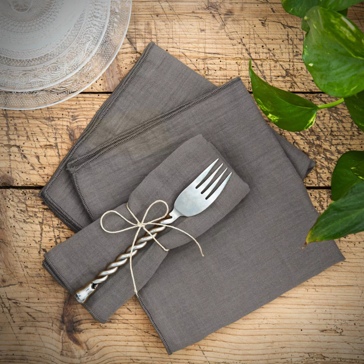 3er Set Servietten aus Baumwoll-Gaze Gaïa Dunkelgrau