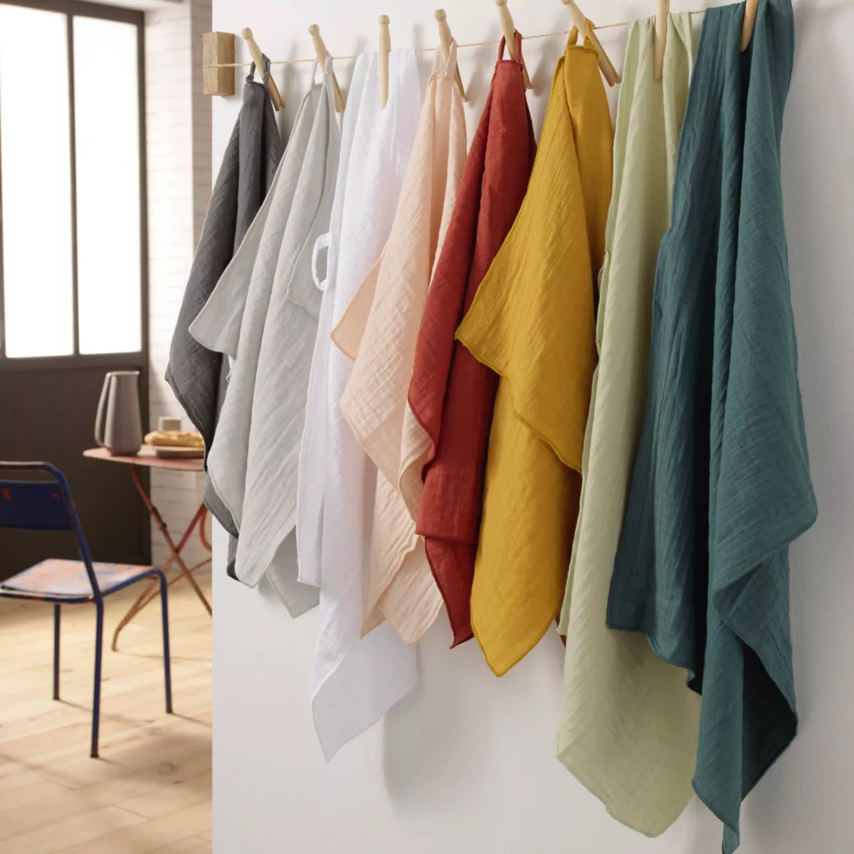 Set van 2 handdoekjes Katoengaas (70 cm) Gaïa Granietgrijs