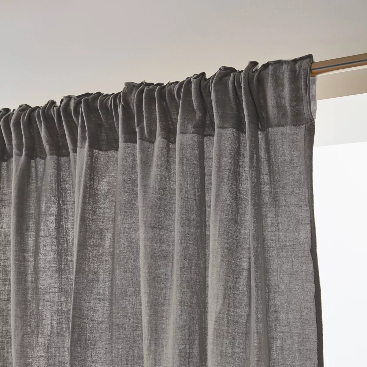 Cortina de gasa de algodón cinta fruncidora (180 x 240 cm) Gaïa Gris oscuro