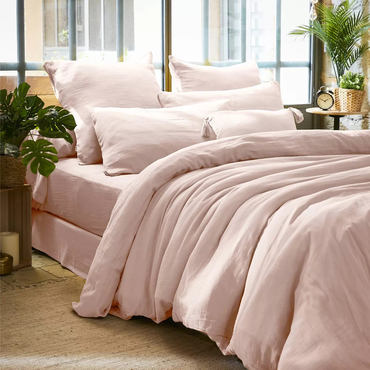 Copripiumino garza di cotone (280 cm) Gaïa Rosa cipria 1