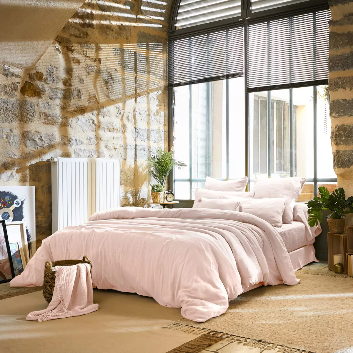 Housse de couette gaze de coton (280 x 240 cm) Gaïa Rose poudré