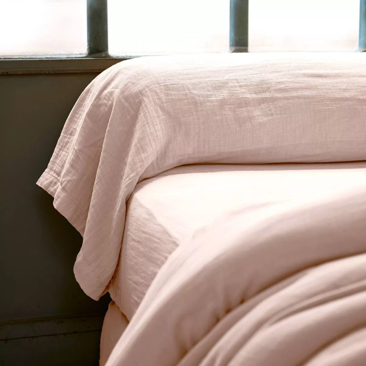 Taie de traversin gaze de coton (L185 cm) Gaïa Rose poudré 1