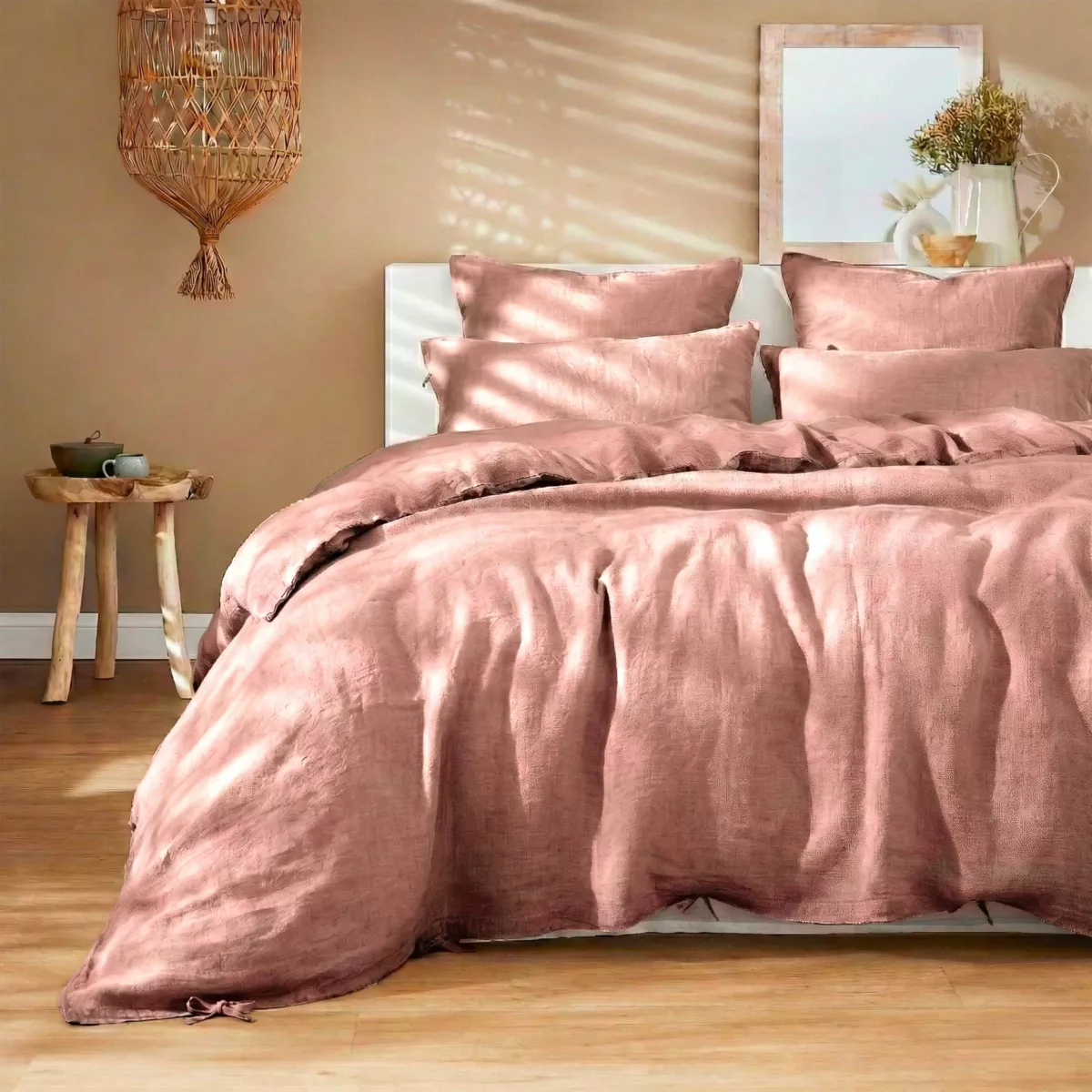 Housse de couette lin lavé (260 x 240 cm) Louise Vieux rose