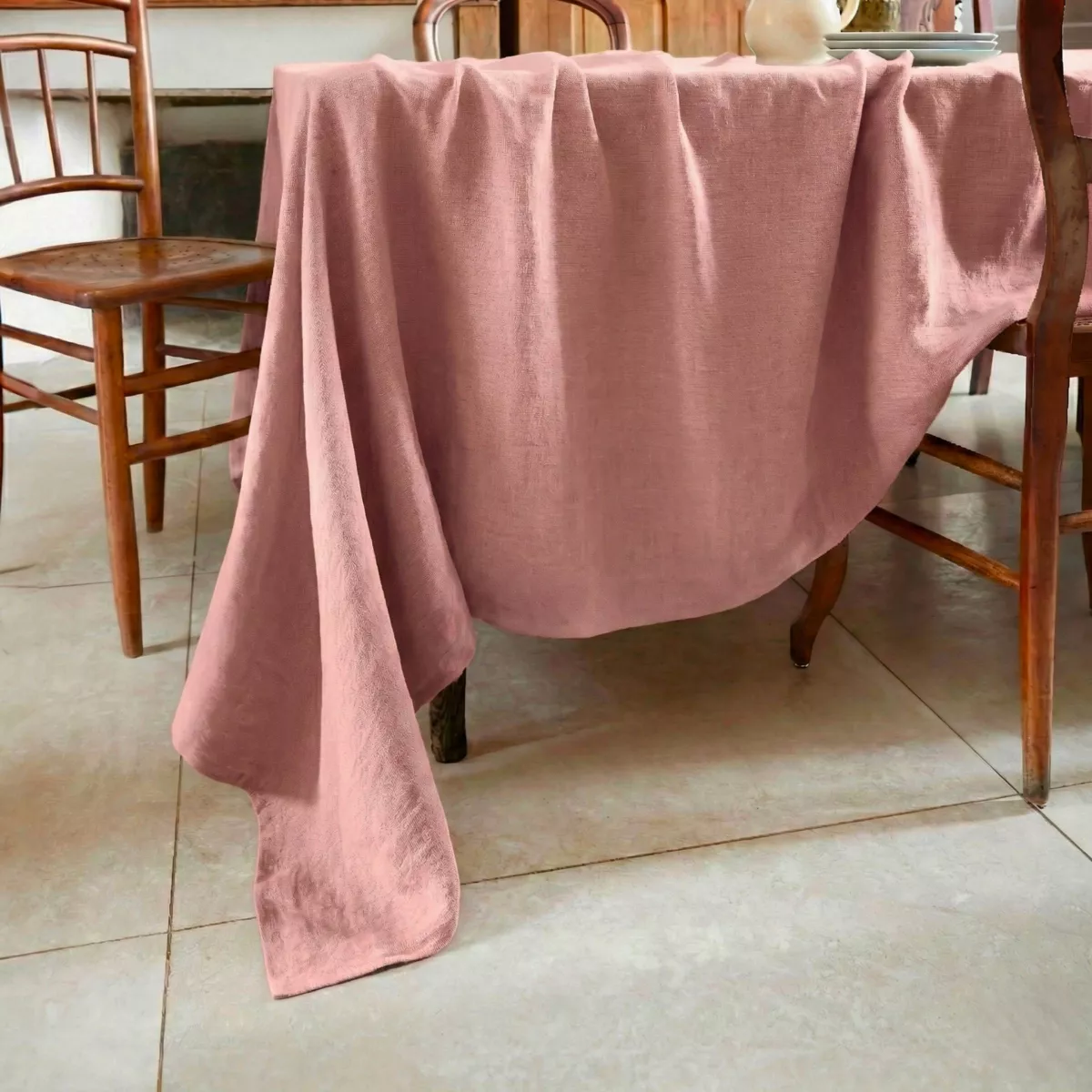Nappe rectangulaire en lin lavé (170 x 250 cm) Louise Vieux rose