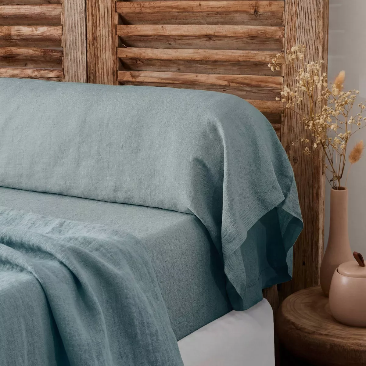 Federa per cuscino a rullo in lino lavato (L185 cm) Louise Blu Azzurro