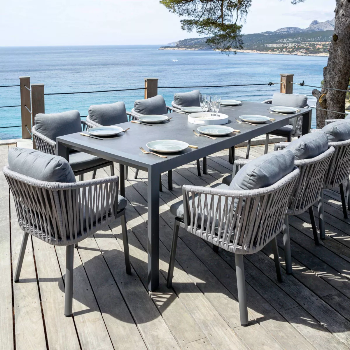 Mesa de jardín extensible de aluminio para 12 personas (180/240/300 x 96 cm) Amalfi Gris antracita