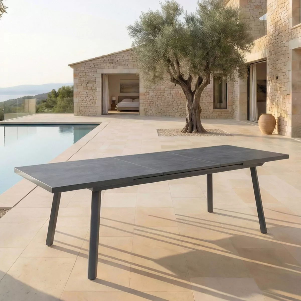 Tavolo da giardino estensibile in alluminio 10 posti (200/260 x 96 cm) Amalfi Grigio antracite