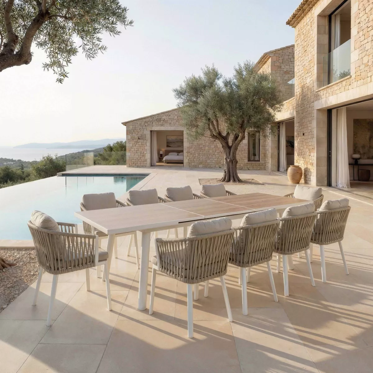 Tavolo da giardino estensibile in alluminio 12 posti (240/300 x 96 cm) Amalfi Bianco e legno