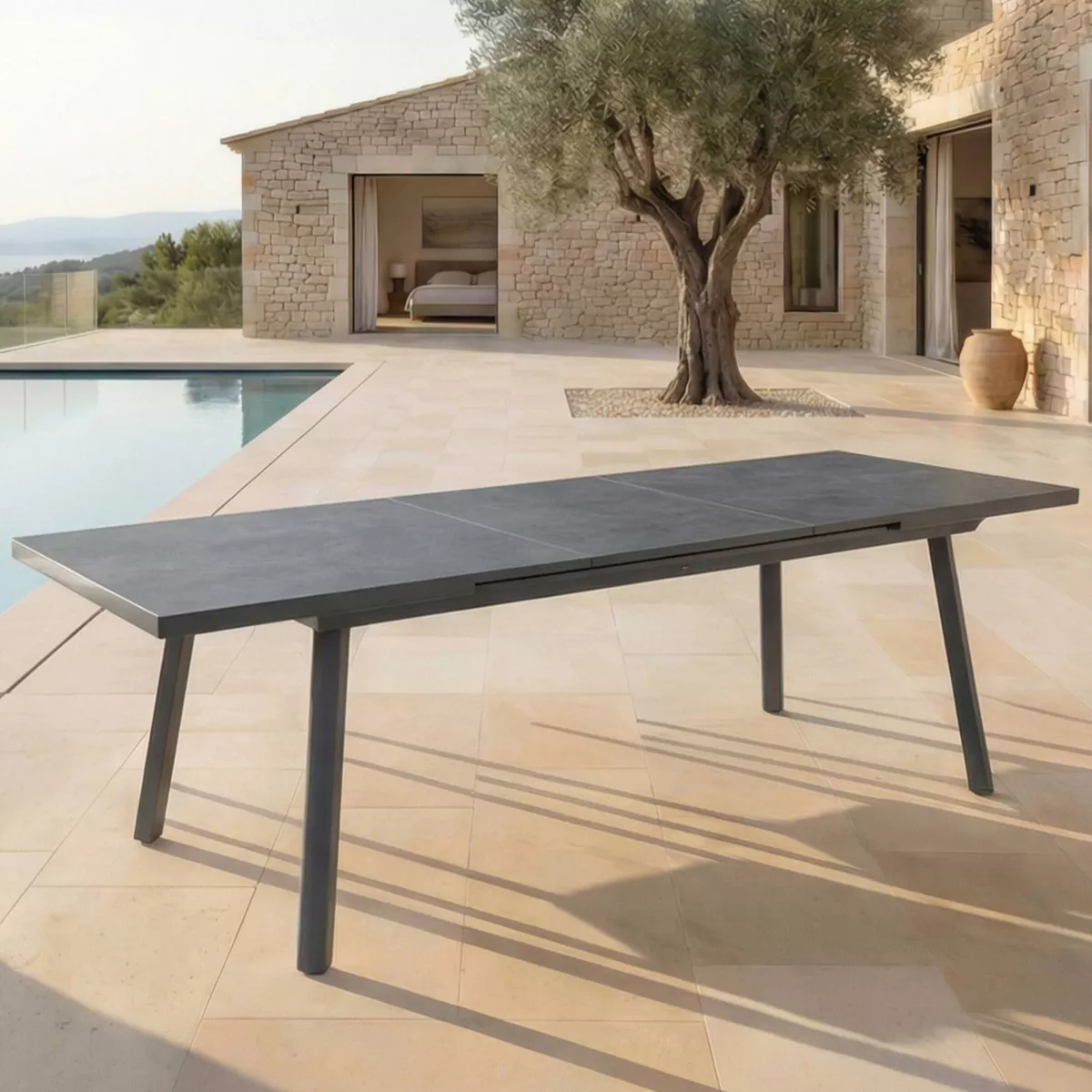 Table de jardin extensible en aluminium 12 places (240/300 x 96 cm) Amalfi Gris anthracite