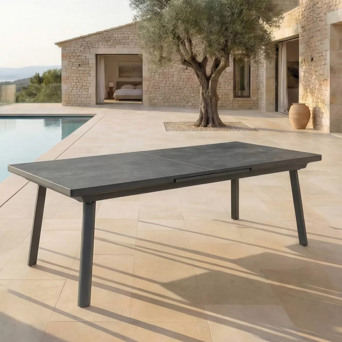 Table de jardin extensible en aluminium 12 places (240/300 x 96 cm) Amalfi Gris anthracite