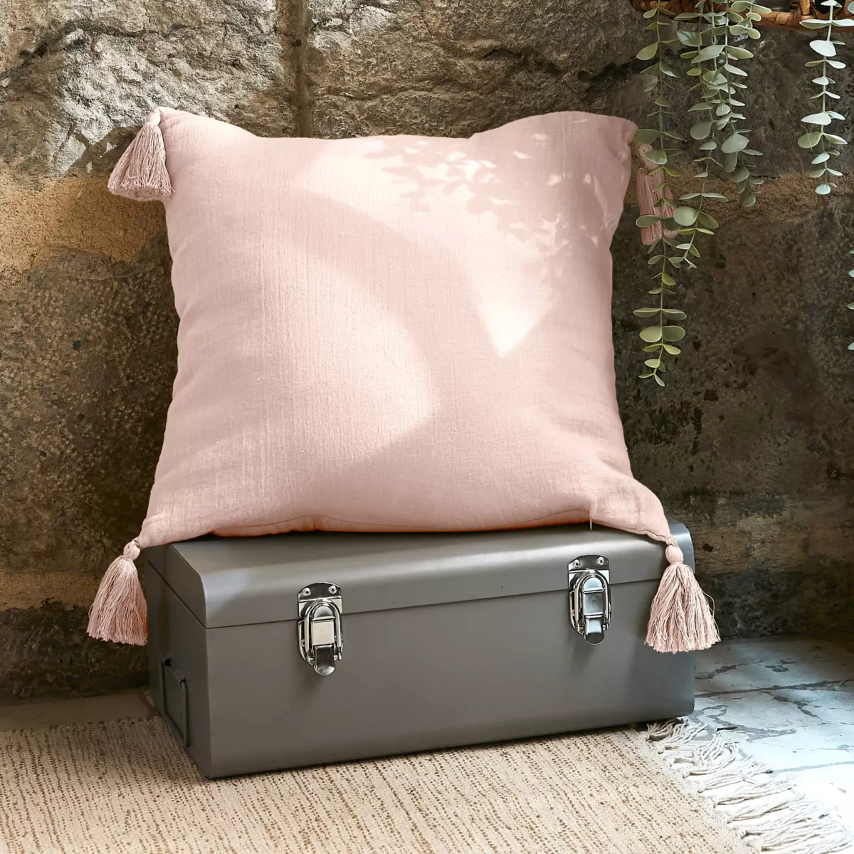 Cuscino quadrato garza di cotone (40 cm) Gaïa Rosa cipria 1