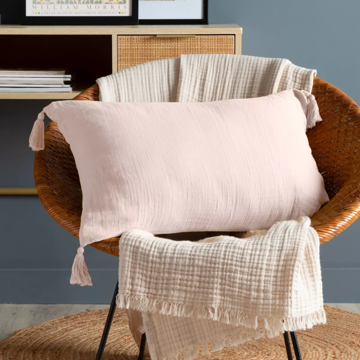 Cojín rectangular en gasa de algodón (40 x 60 cm) Gaïa Rosa palo