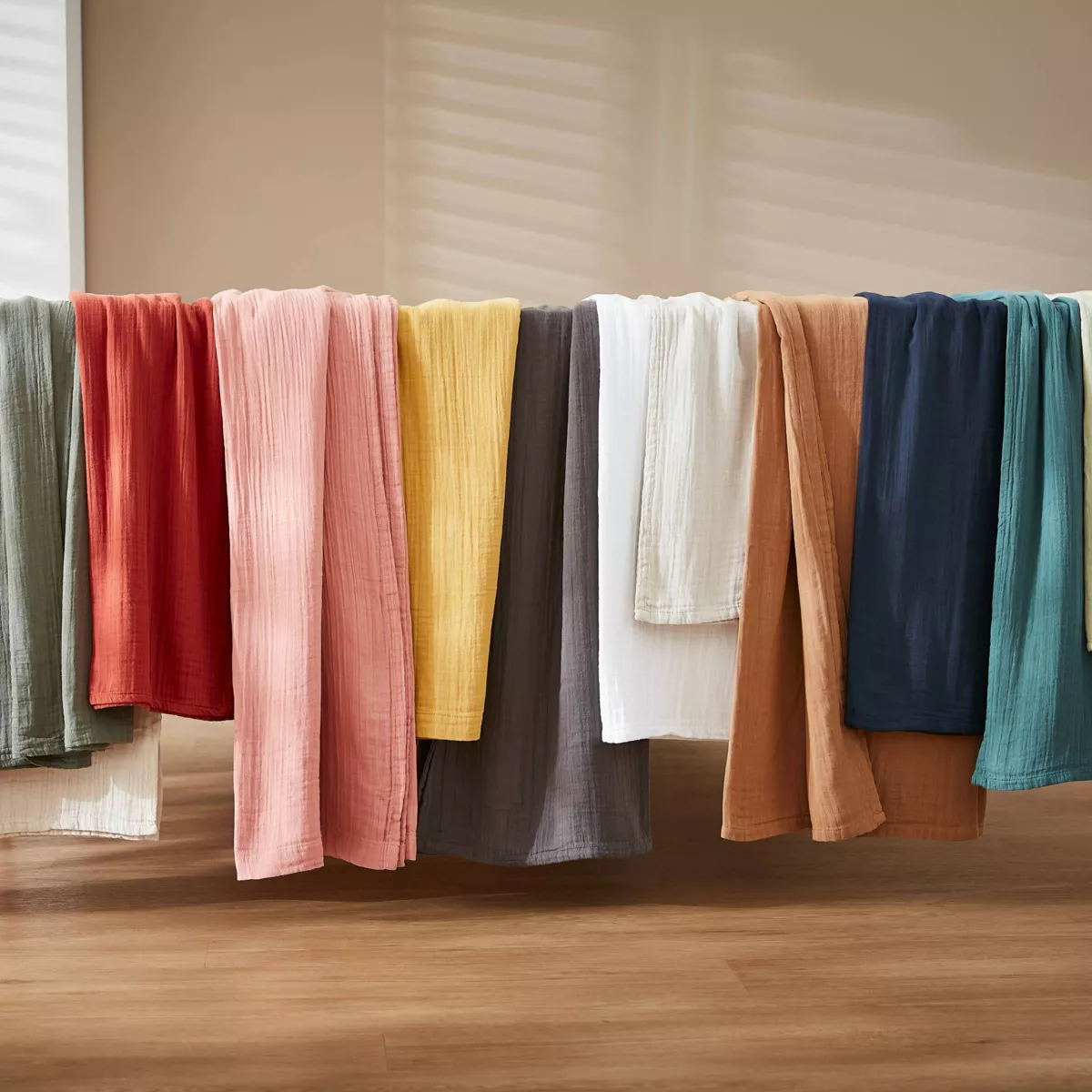 Nappe rectangulaire gaze de coton (150 x 350 cm) Gaïa Rose poudré