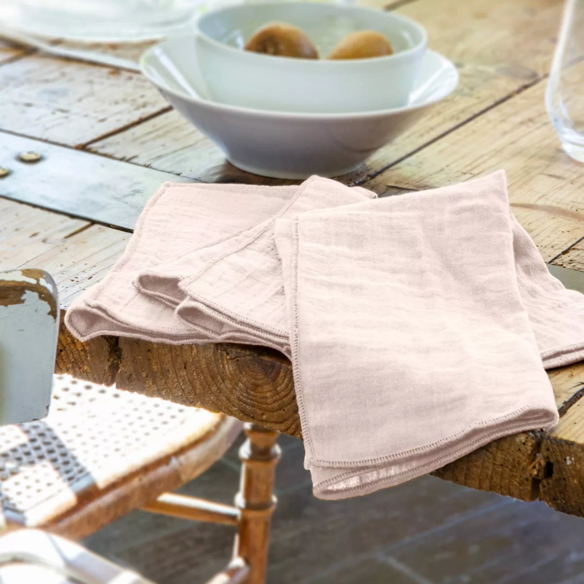 3er Set Servietten aus Baumwoll-Gaze Gaïa Puderrosa 1