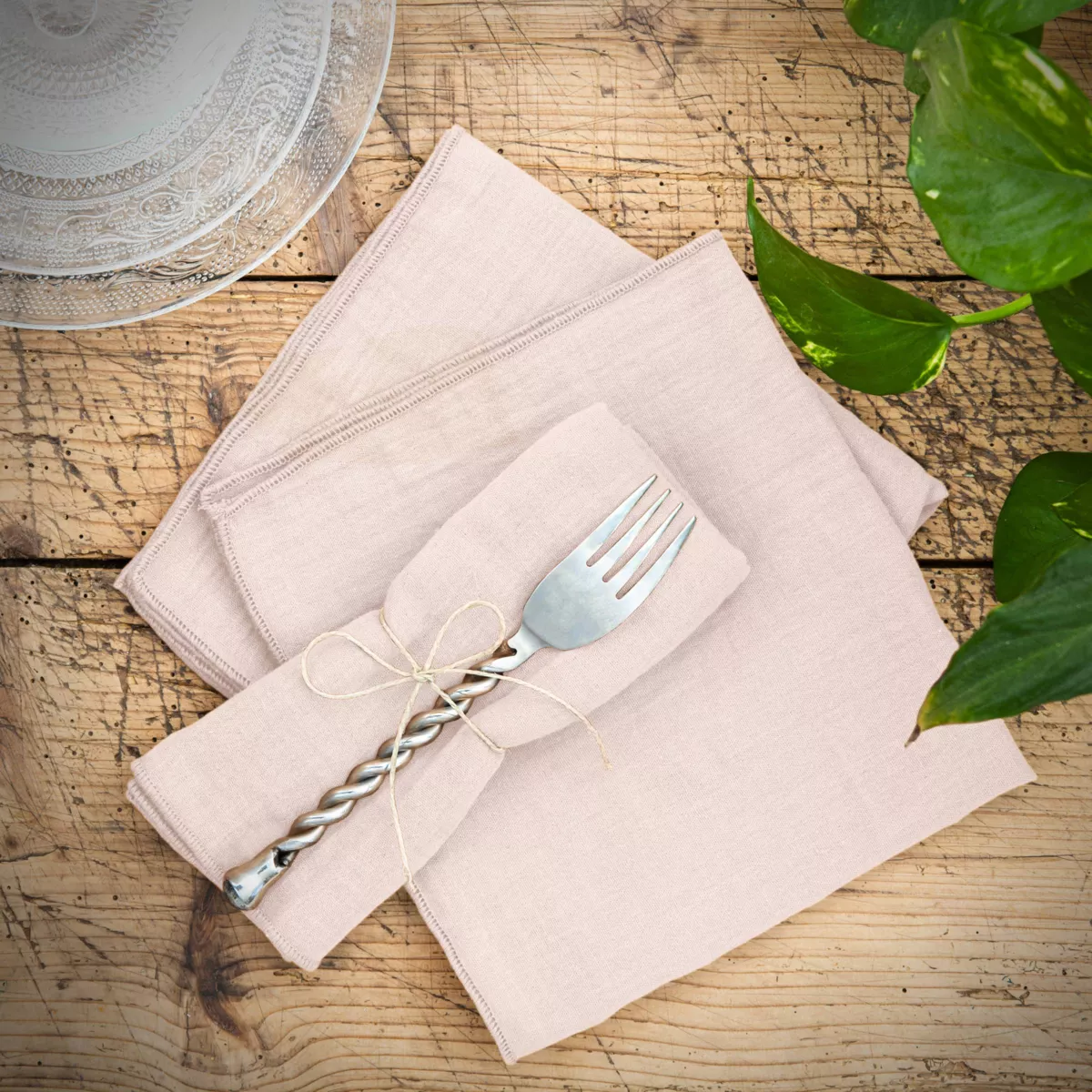 3er Set Musselin-Servietten (40 x 40 cm) Gaïa Puderrosa