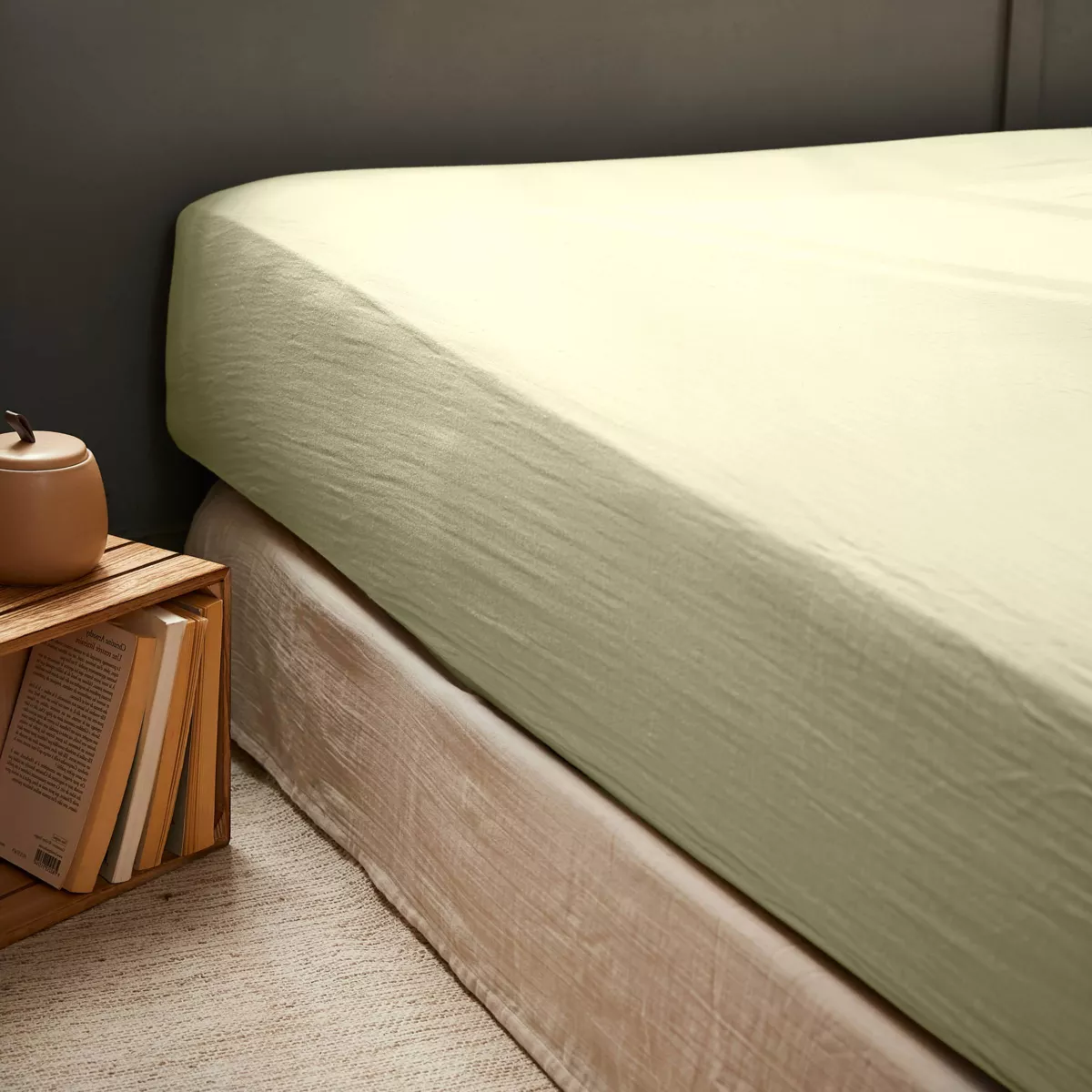 Drap housse gaze de coton (160 cm) Gaïa Vert tilleul 1