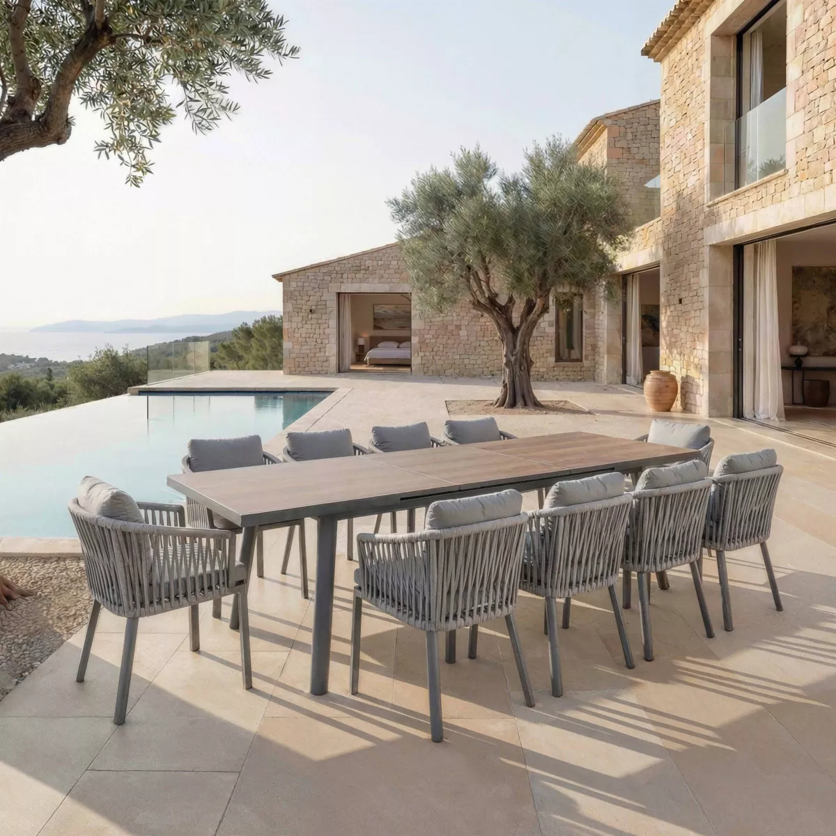 Tavolo da giardino estensibile in alluminio 12 posti (240/300 x 96 cm) Amalfi Grigio antracite e legno