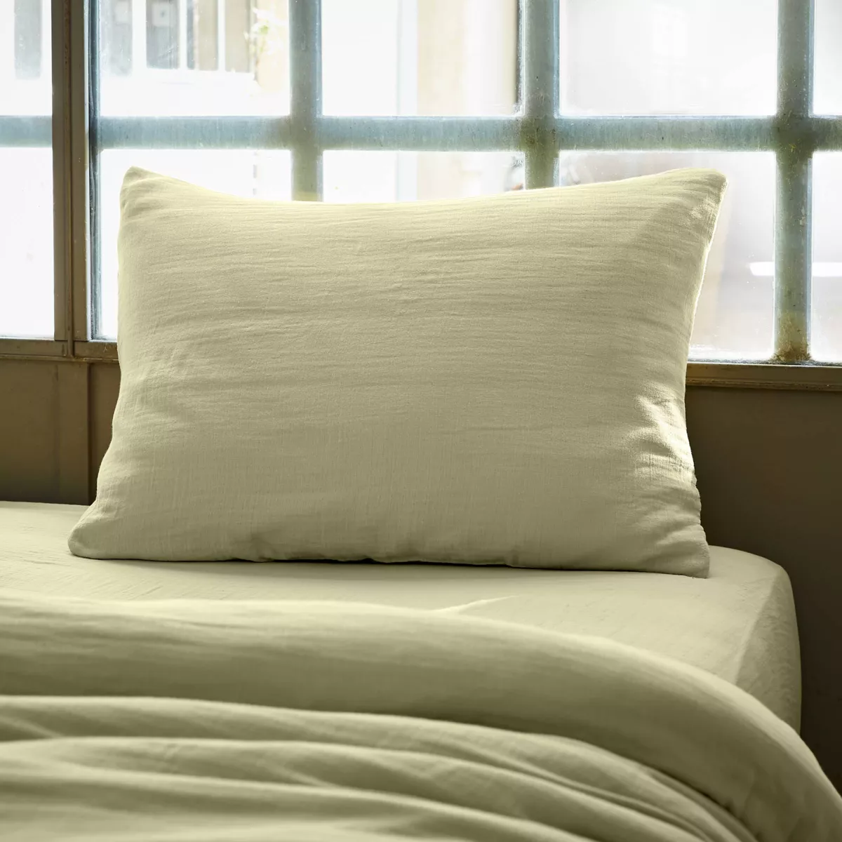 Rechteckiger Kopfkissenbezug aus Baumwoll-Gaze (70 cm) Gaïa Lindengrün 1