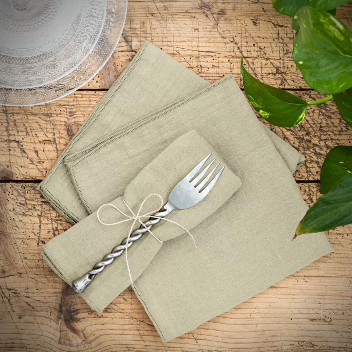 Lot de 3 serviettes gaze de coton Gaïa Vert tilleul