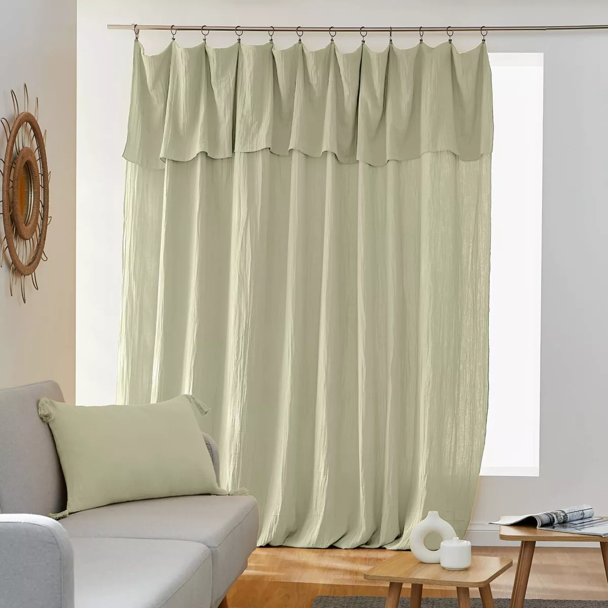 Overgordijn verstelbaar Katoengaas (280 x max 300 cm) Gaïa Lindegroen