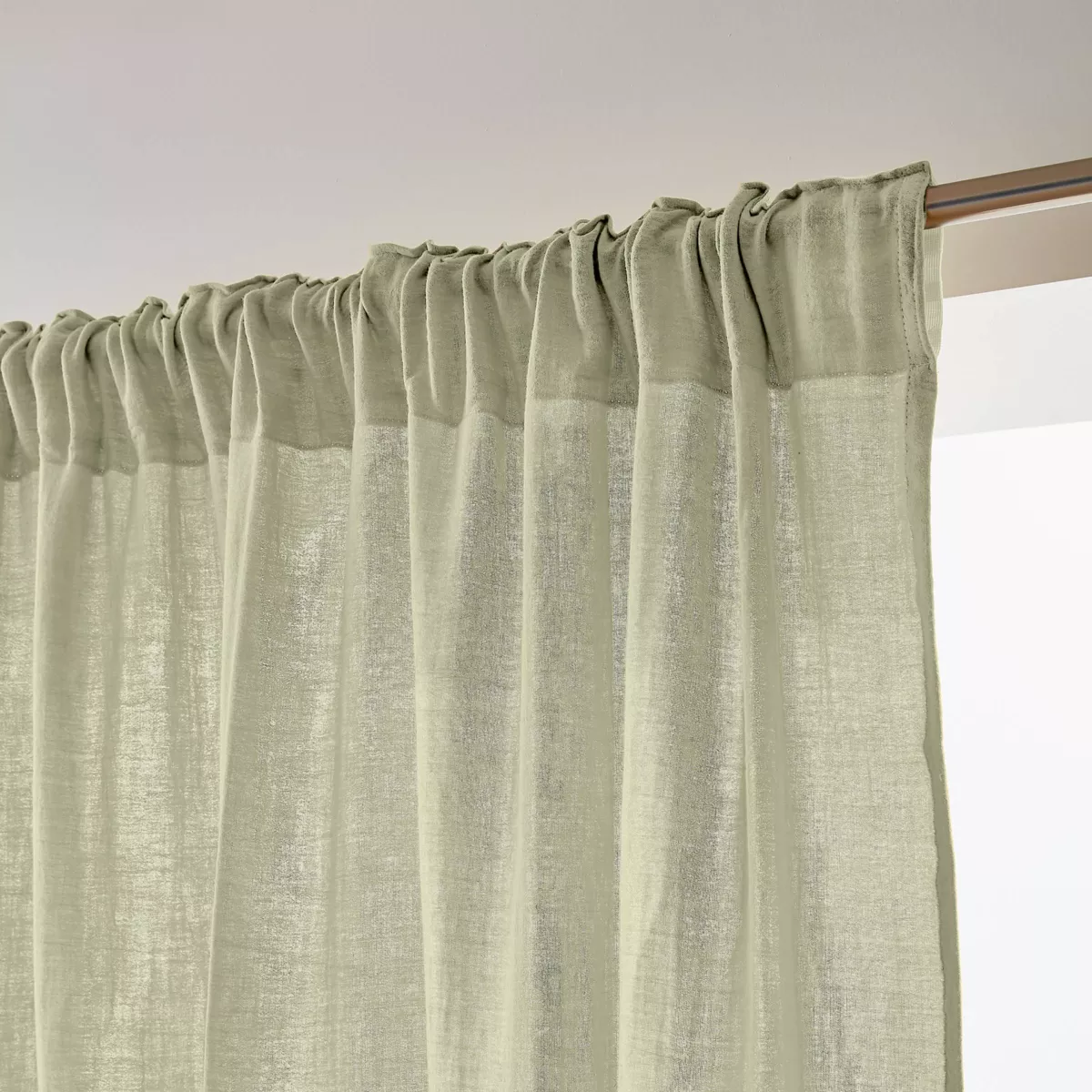 Rideau gaze de coton galon fronceur (140 x 240 cm) Gaïa Vert tilleul