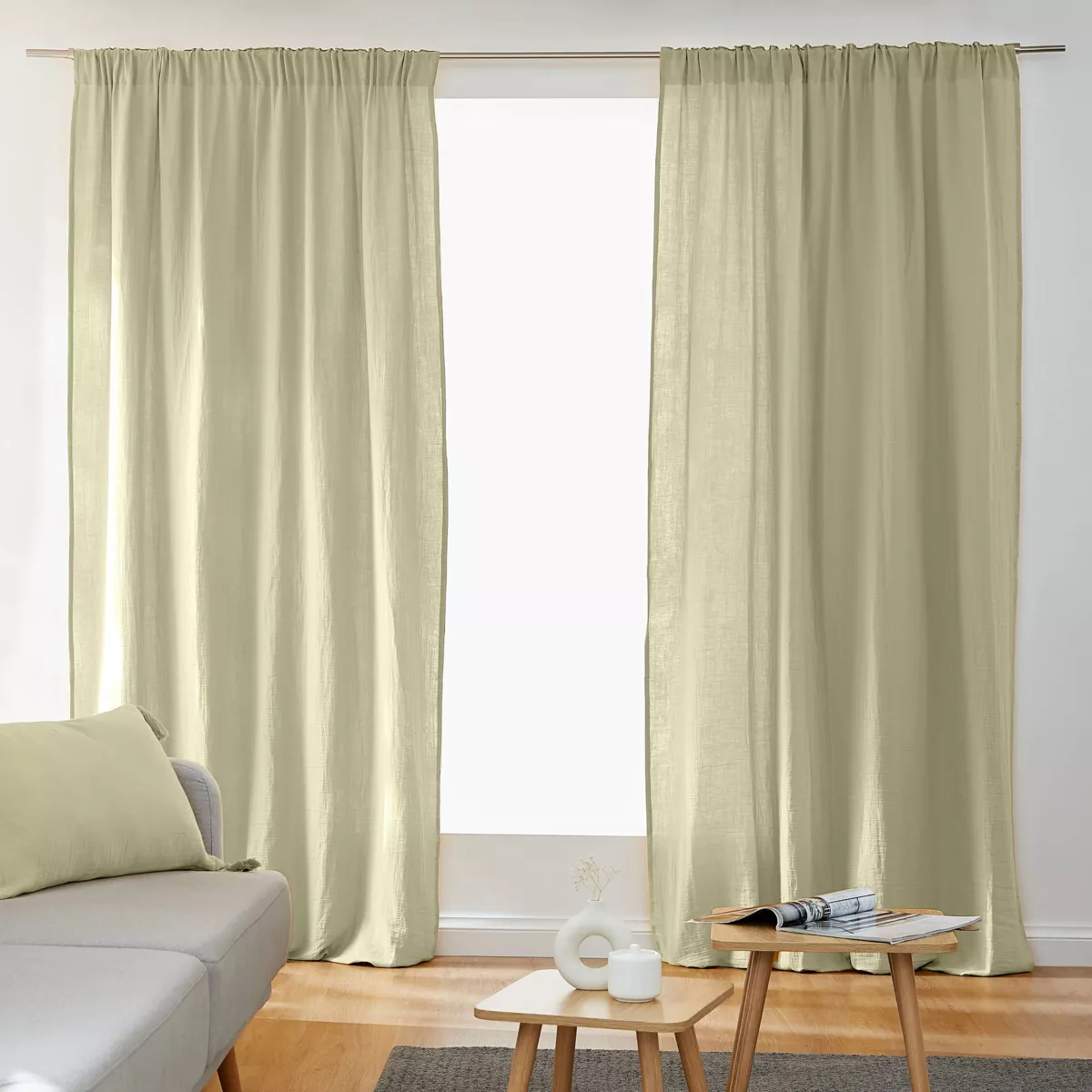 Tenda in  garza di cotone a passanti nascosti (180 x 240 cm) Gaïa Verde tiglio