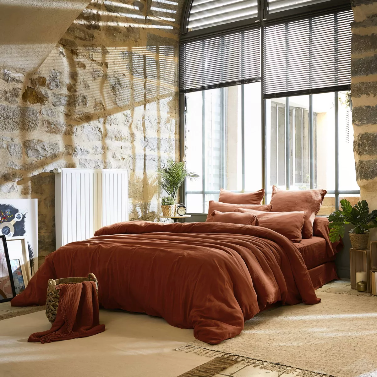 Housse de couette gaze de coton (260 cm) Gaïa Terracotta