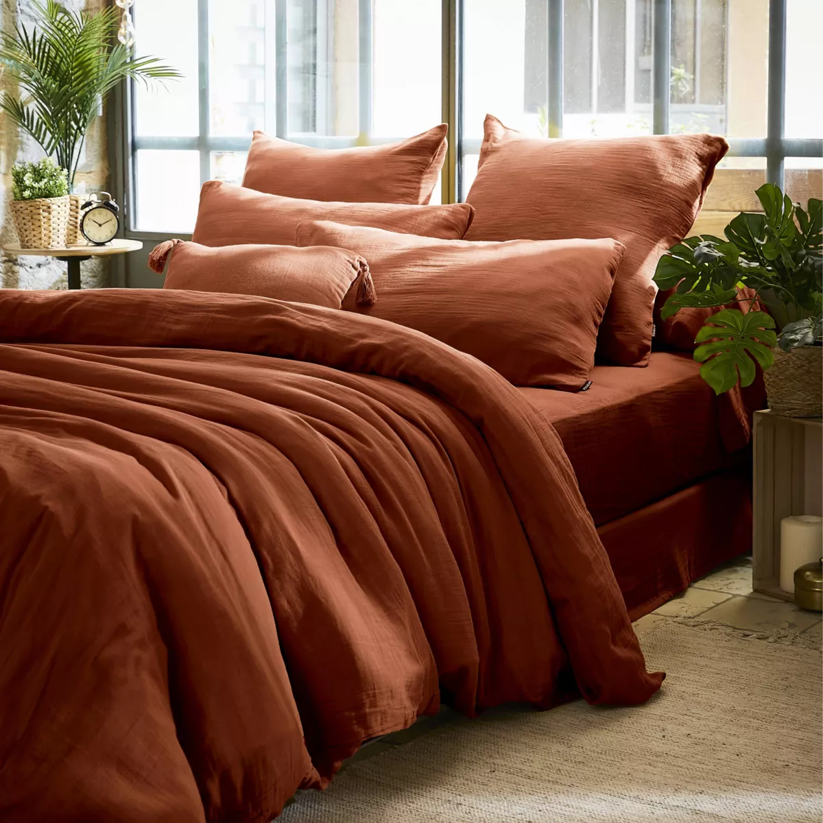 Kussensloop rechthoekig katoengaas (L80 cm) Gaïa Terracotta 5