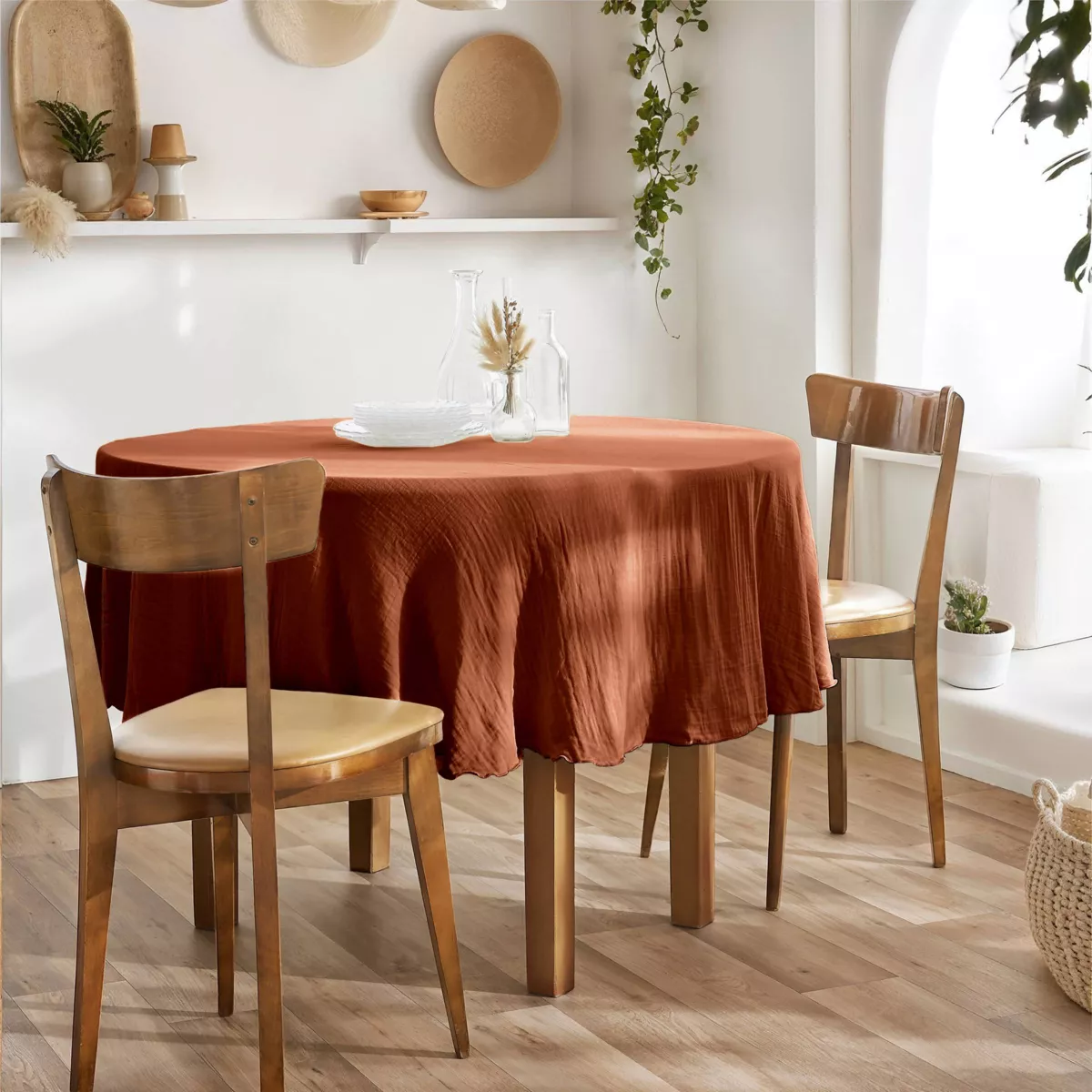 Tovaglia rotonda in garza di cotone (180 cm) Gaïa Terracotta
