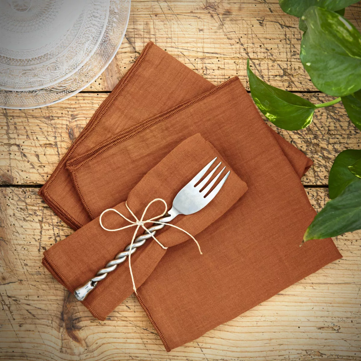 Lot de 3 serviettes gaze de coton Gaïa Terracotta